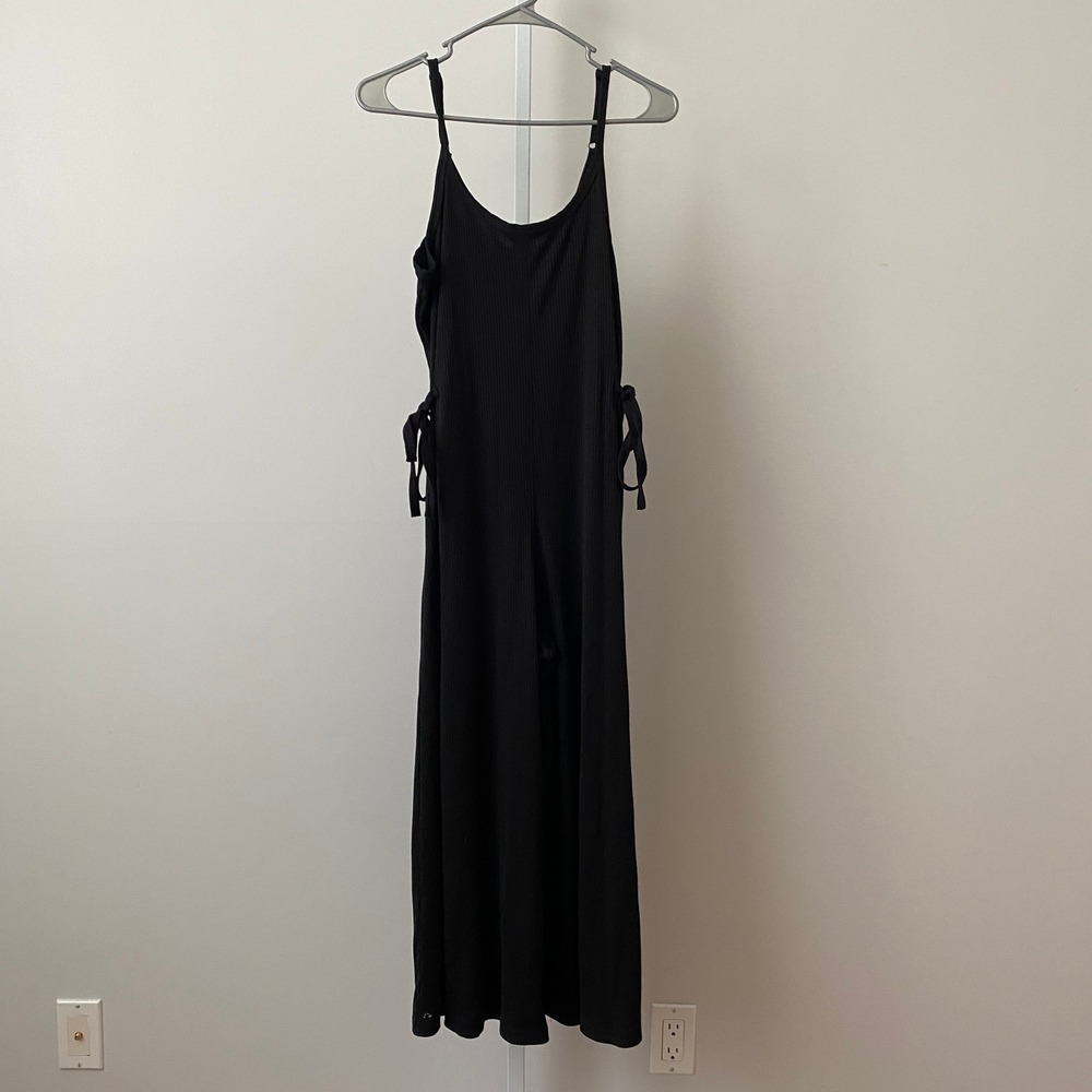 all : row Boho Relaxed Coastal Clean Minimalist Ribbed Knit Jumpsuit M Black